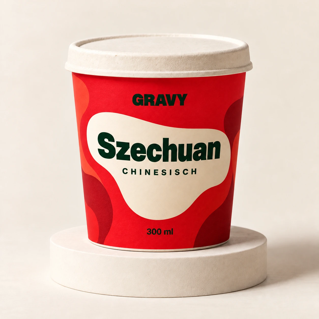 GRAVY Szechuan – biologisch abbaubarer Becher mit Deckel, 300 ml Sauce